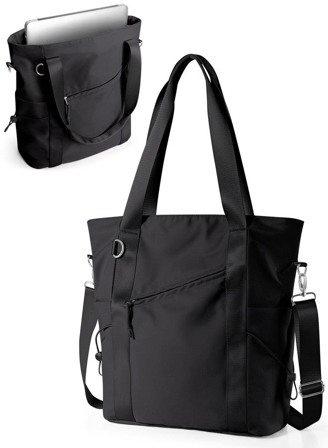 Smasrob Work Tote with Crossbody Strap for Women, Tote Bag and Water Bottle Pocket for Work and School, Black - Image 1